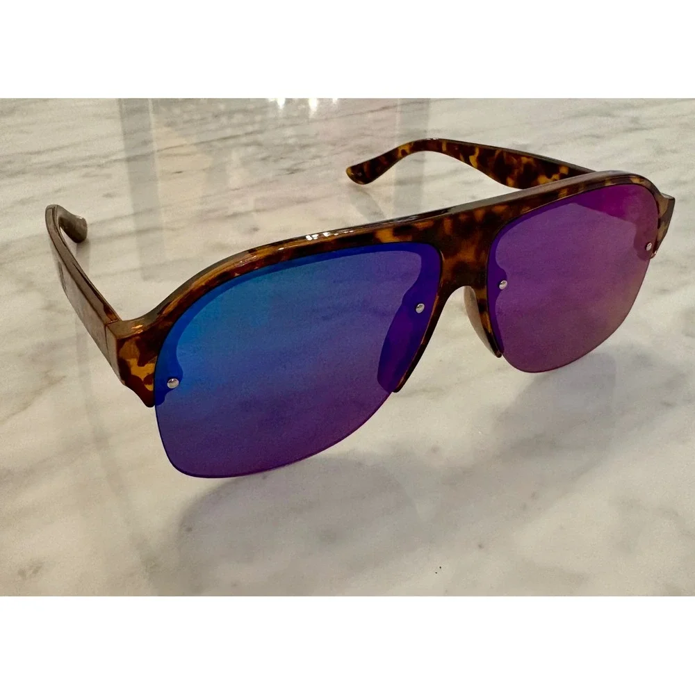 Fila‎ Sunglasses Tortoise Shell Blue Purple Mirrored Lens Aviator Style